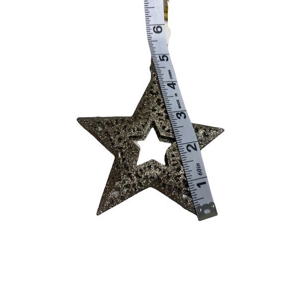 Lot of 3 Christmas Ornaments - 2 Golden stars and 1 Blue House with Cross on Top - Picture 5 of 5